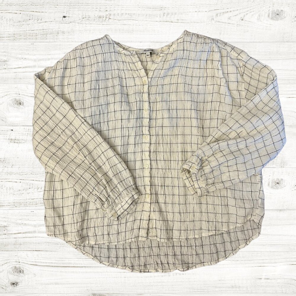 Madewell Off White Striped Top Blouse Button up long sleeve